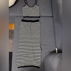 Freshman Black and White Striped knit Skirt Set